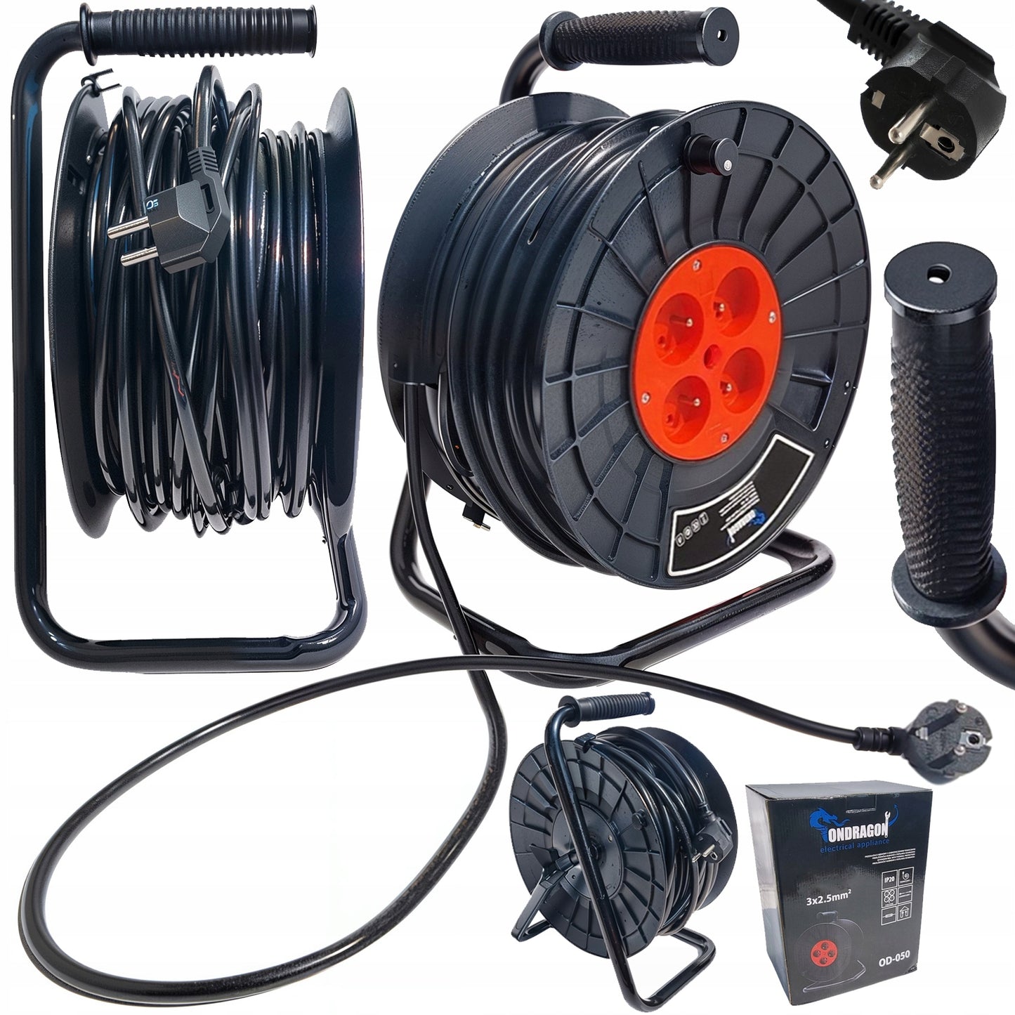 Kabeltromle 50m 3x2,5mm IP20 – 4 Udtag, Metalramme