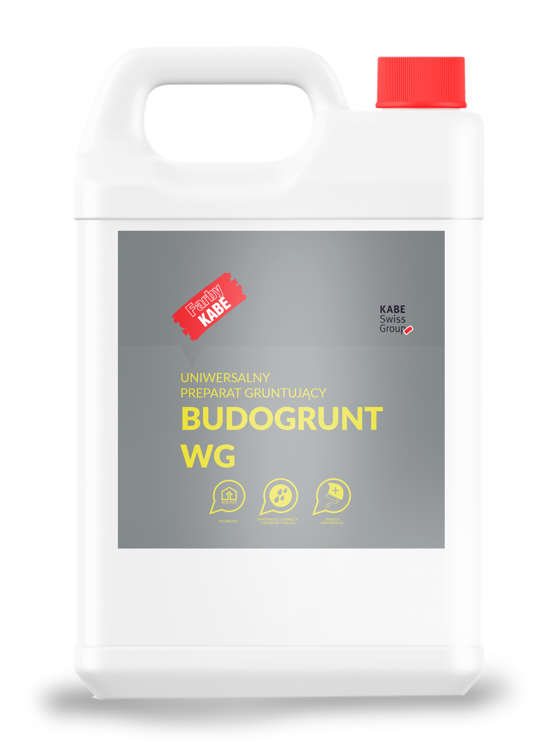 White container with a gray label featuring text and logos on a white background